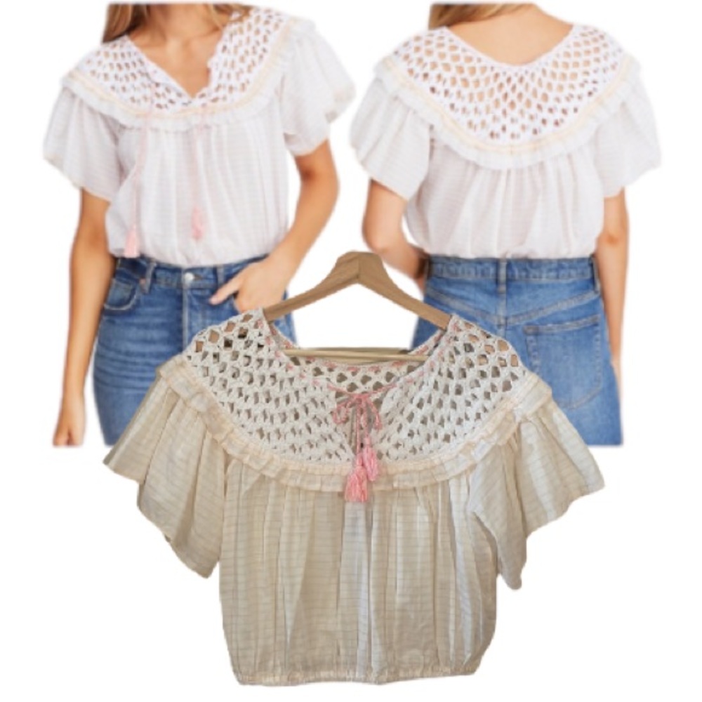 Free People Allora Crochet Striped Top Size XS